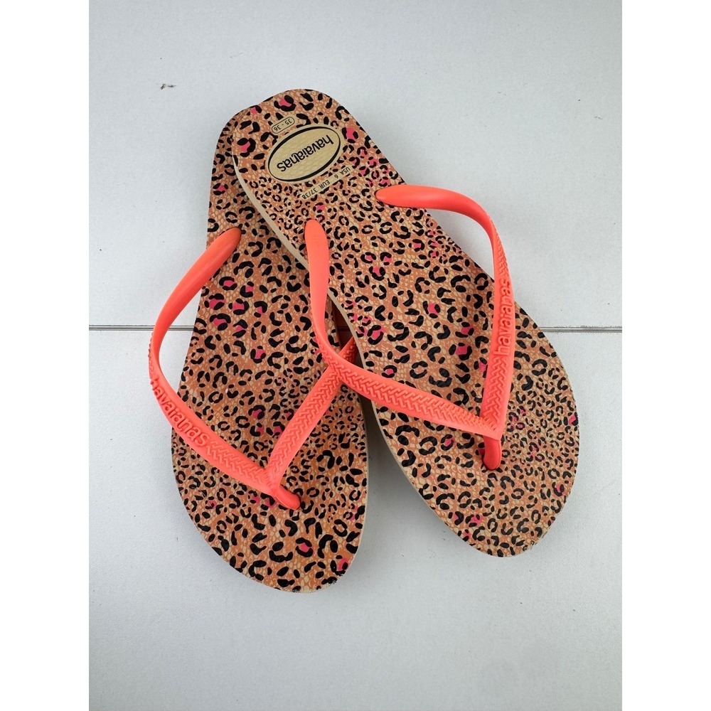 Havaianas Leopard Print Flip Flops Orange Thong Sandals Size US 6 EUR 37‎ 38